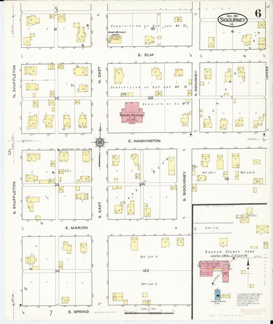 Sanborn Fire Insurance Map from Sigourney, Kiokuk County, Iowa (1916), Sheet #0006 - Historic Sanborn Fire Insurance Map Print, vintage old map wall art