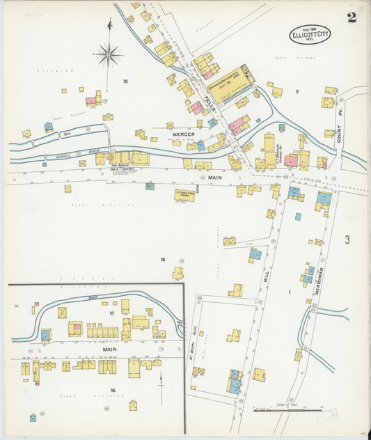 Sanborn Fire Insurance Map from Ellicott City, Howard County, Maryland (1904), Sheet #0002 - Historic Sanborn Fire Insurance Map Print, vintage old map wall art, antique decor, genealogy gift, Maryland Maryland map