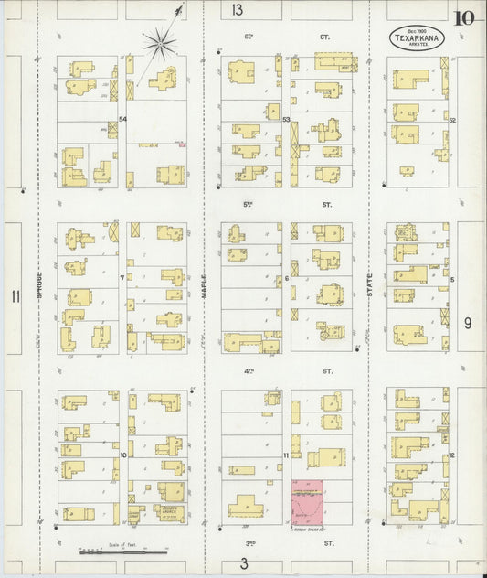 Sanborn Fire Insurance Map from Texarkana, Bowie County, Texas (1900), Sheet #0010 - Historic Sanborn Fire Insurance Map Print, vintage old map wall art, antique decor, genealogy gift, Texas Texas map