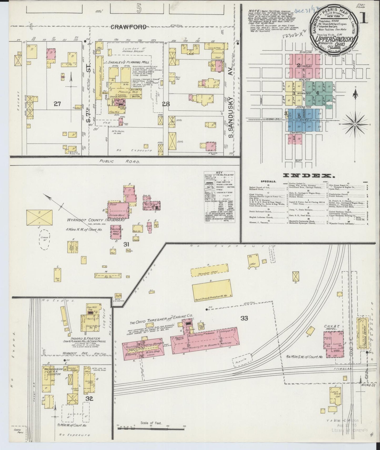 Sanborn Fire Insurance Map from Upper Sandusky, Wyandot County, Ohio (1892), Sheet #0001 - Complete Map Set gallery image, historic Sanborn map, vintage wall art, Ohio Ohio