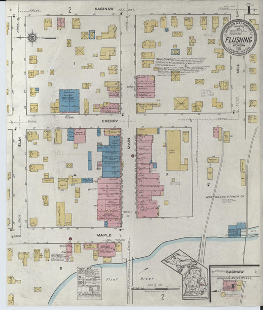 Sanborn Fire Insurance Map from Flushing, Genesee County, Michigan (1920), Sheet #0001 - Complete Map Set gallery image, historic Sanborn map, vintage wall art, Michigan Michigan