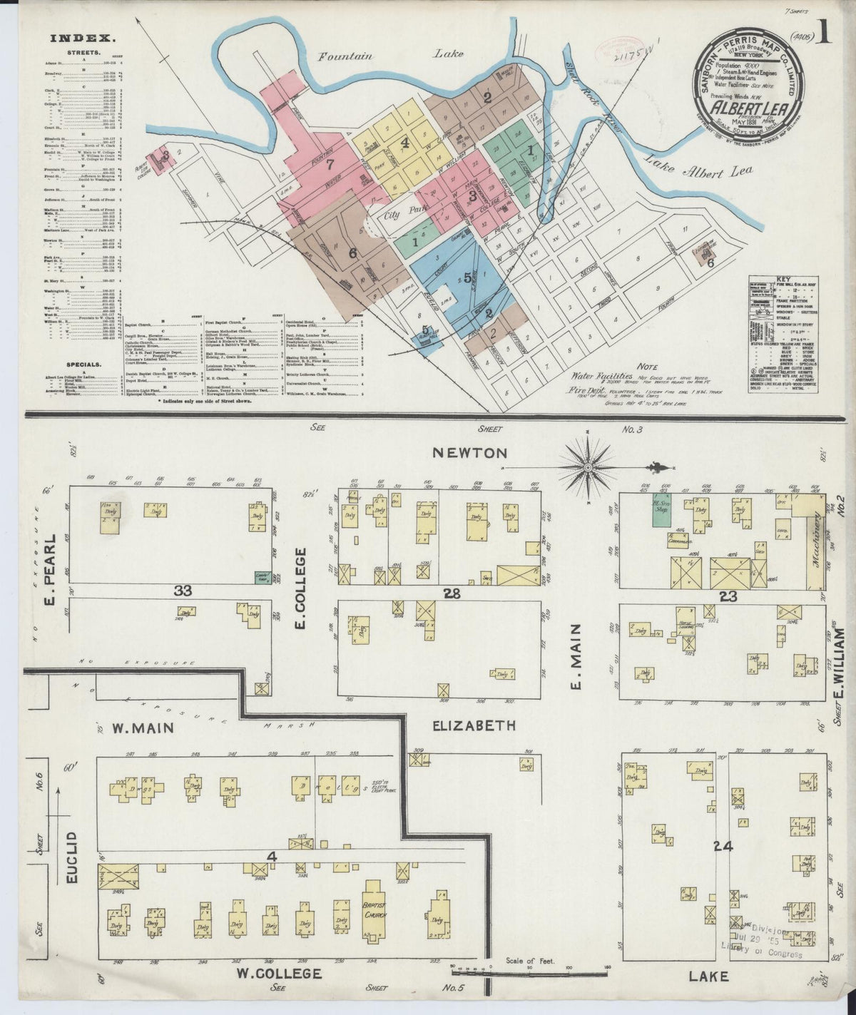 Sanborn Fire Insurance Map from Albert Lea, Freeborn County, Minnesota (1891), Sheet #0001 - Complete Map Set gallery image, historic Sanborn map, vintage wall art, Minnesota Minnesota