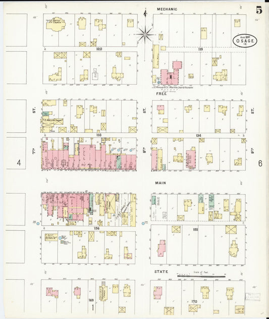Sanborn Fire Insurance Map from Osage, Mitchell County, Iowa (1897), Sheet #0005 - Historic Sanborn Fire Insurance Map Print, vintage old map wall art