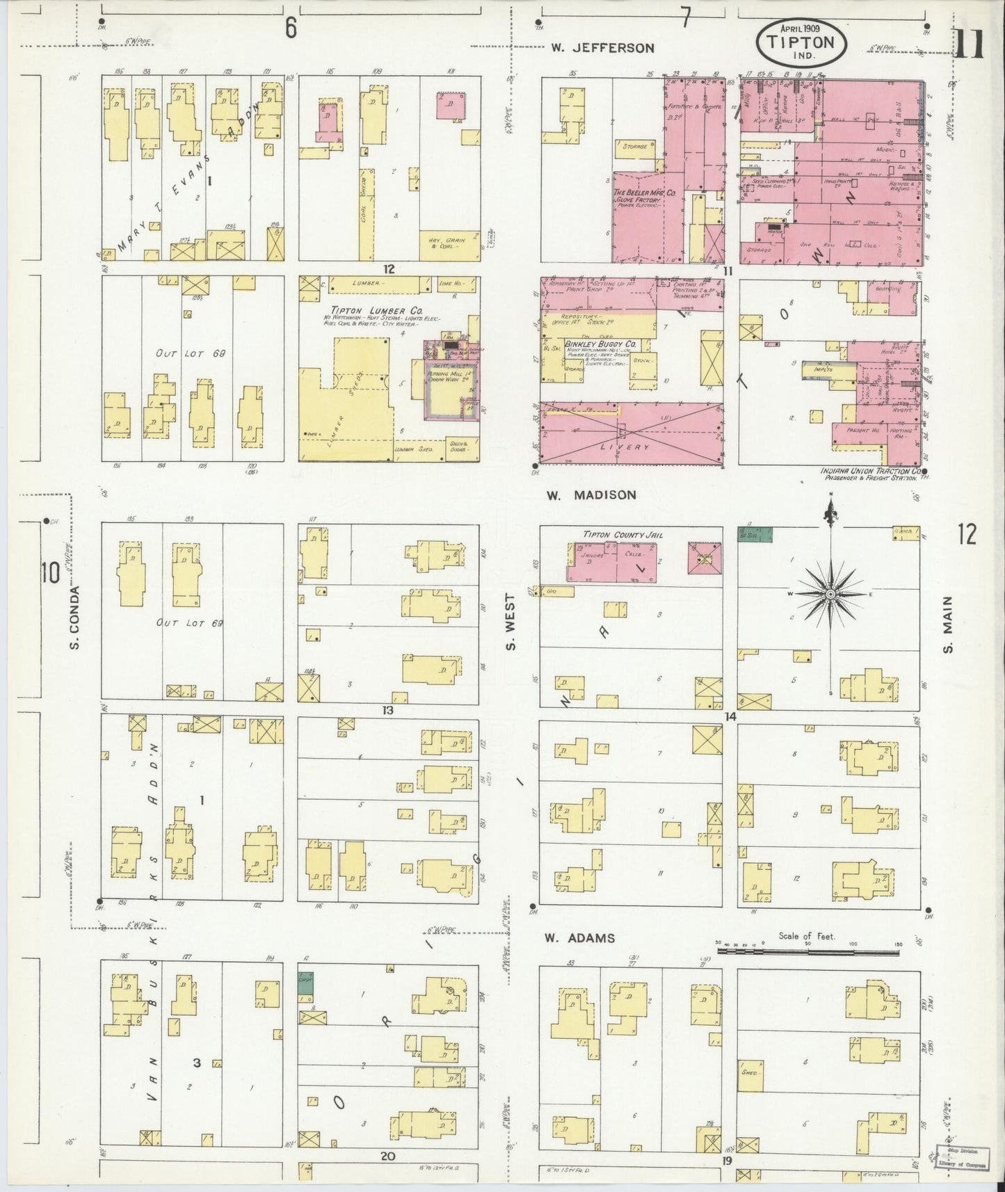 Sanborn Fire Insurance Map from Tipton, Tipton County, Indiana (1909), Sheet #0011 - Complete Map Set gallery image, historic Sanborn map, vintage wall art, Indiana Indiana