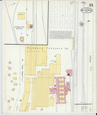 Sanborn Fire Insurance Map from Battle Creek, Calhoun County, Michigan (1907), Sheet #0021 - Complete Map Set gallery image, historic Sanborn map, vintage wall art, Michigan Michigan