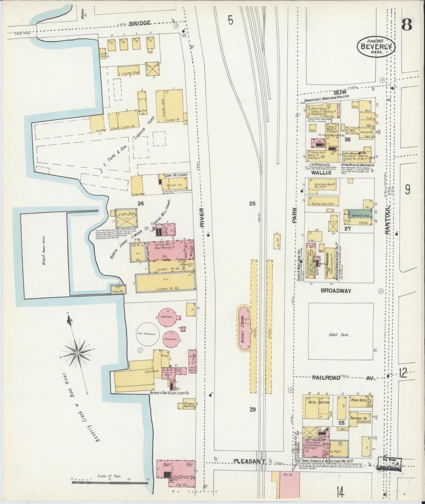 Sanborn Fire Insurance Map from Beverly, Essex County, Massachusetts (1901), Sheet #0008 - Historic Sanborn Fire Insurance Map Print, vintage old map wall art, antique decor, genealogy gift, Massachusetts Massachusetts map