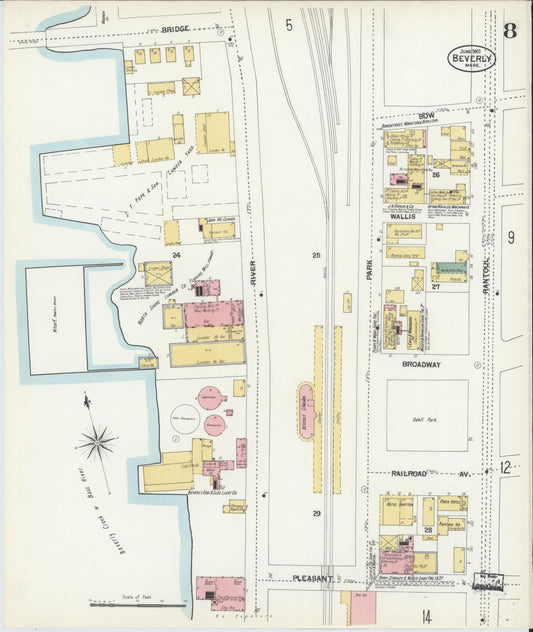 Sanborn Fire Insurance Map from Beverly, Essex County, Massachusetts (1901), Sheet #0008 - Historic Sanborn Fire Insurance Map Print, vintage old map wall art, antique decor, genealogy gift, Massachusetts Massachusetts map