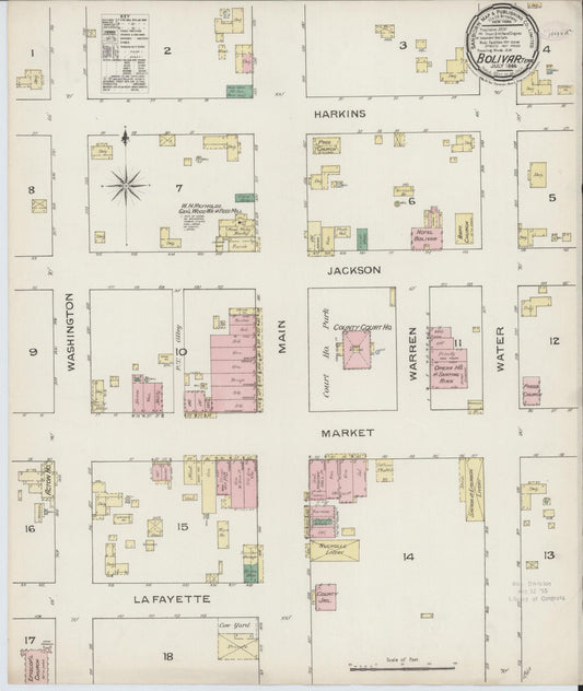 Sanborn Fire Insurance Map from Bolivar, Hardeman County, Tennessee (1886), Sheet #0001 - Historic Sanborn Fire Insurance Map Print, vintage old map wall art, antique decor, genealogy gift, Tennessee Tennessee map