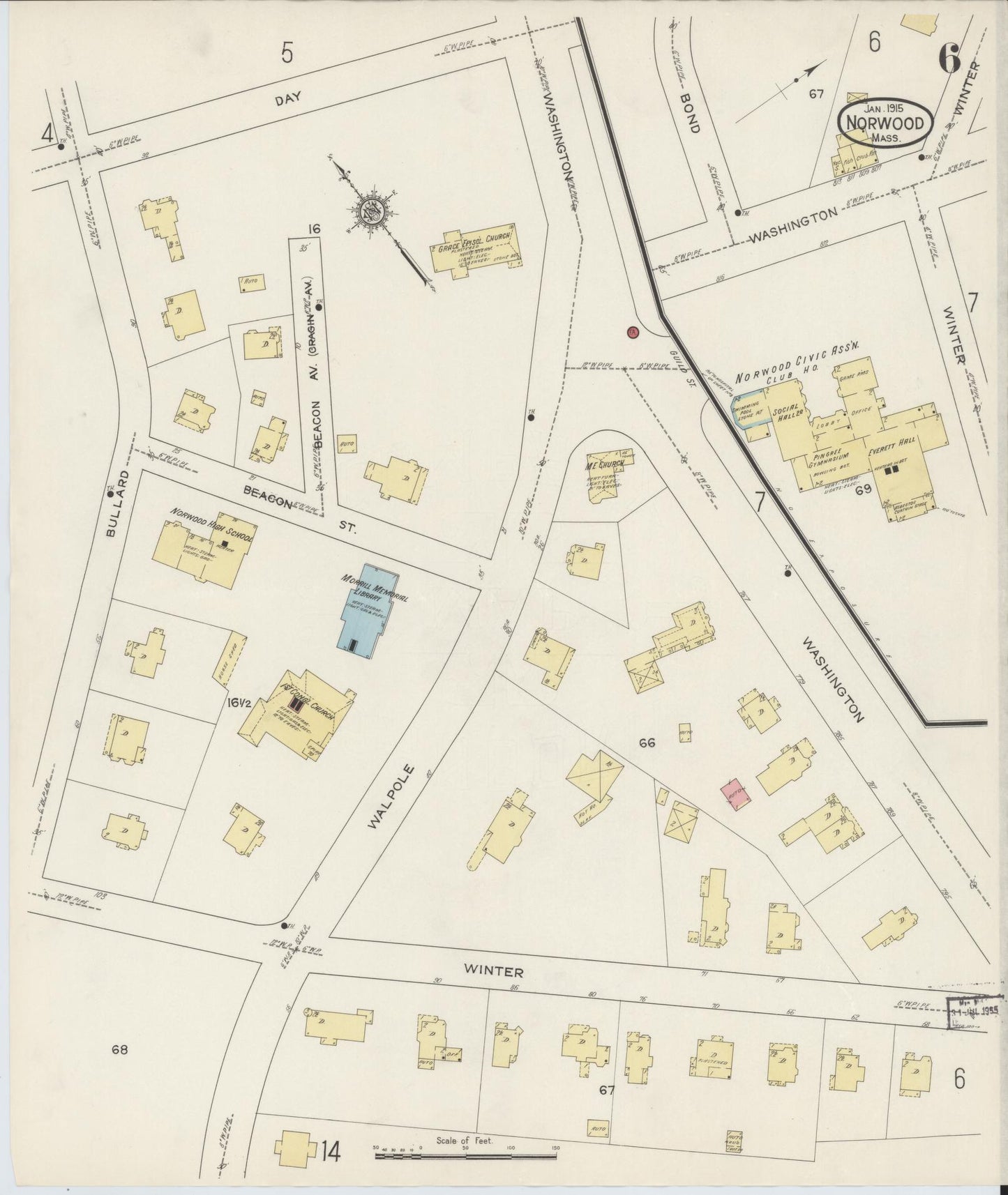 Sanborn Fire Insurance Map from Norwood, Norfolk County, Massachusetts (1915), Sheet #0006 - Complete Map Set gallery image, historic Sanborn map, vintage wall art, Massachusetts Massachusetts