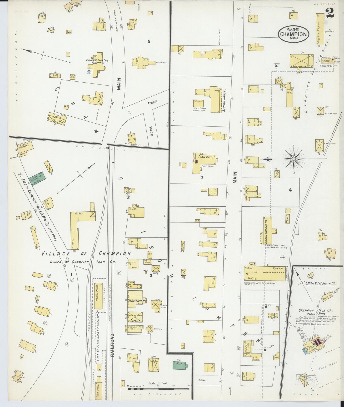 Sanborn Fire Insurance Map from Champion, Marquette County, Michigan (1902), Sheet #0002 - Historic Sanborn Fire Insurance Map Print, vintage old map wall art, antique decor, genealogy gift, Michigan Michigan map