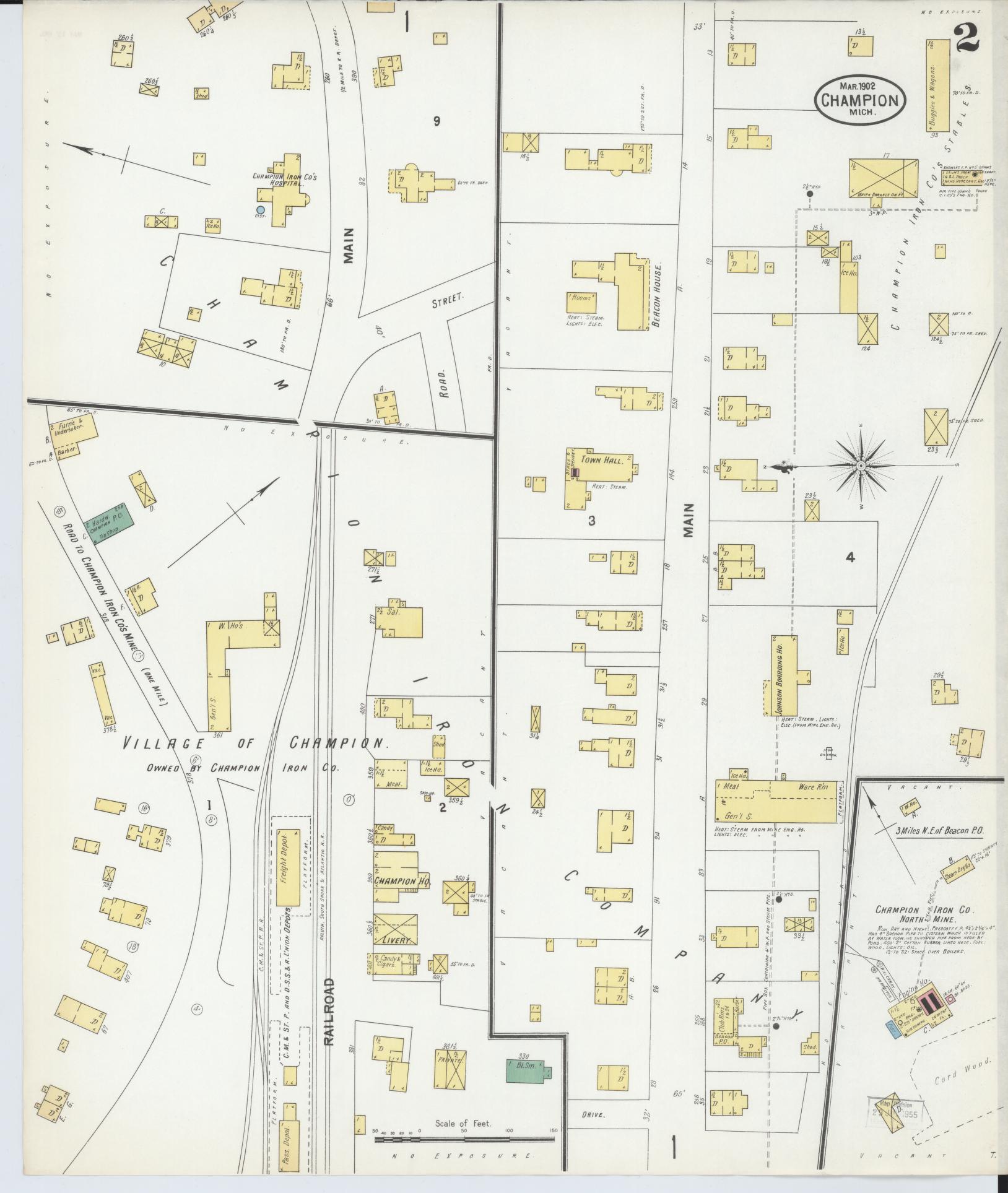 Sanborn Fire Insurance Map from Champion, Marquette County, Michigan (1902), Sheet #0002 - Historic Sanborn Fire Insurance Map Print, vintage old map wall art, antique decor, genealogy gift, Michigan Michigan map