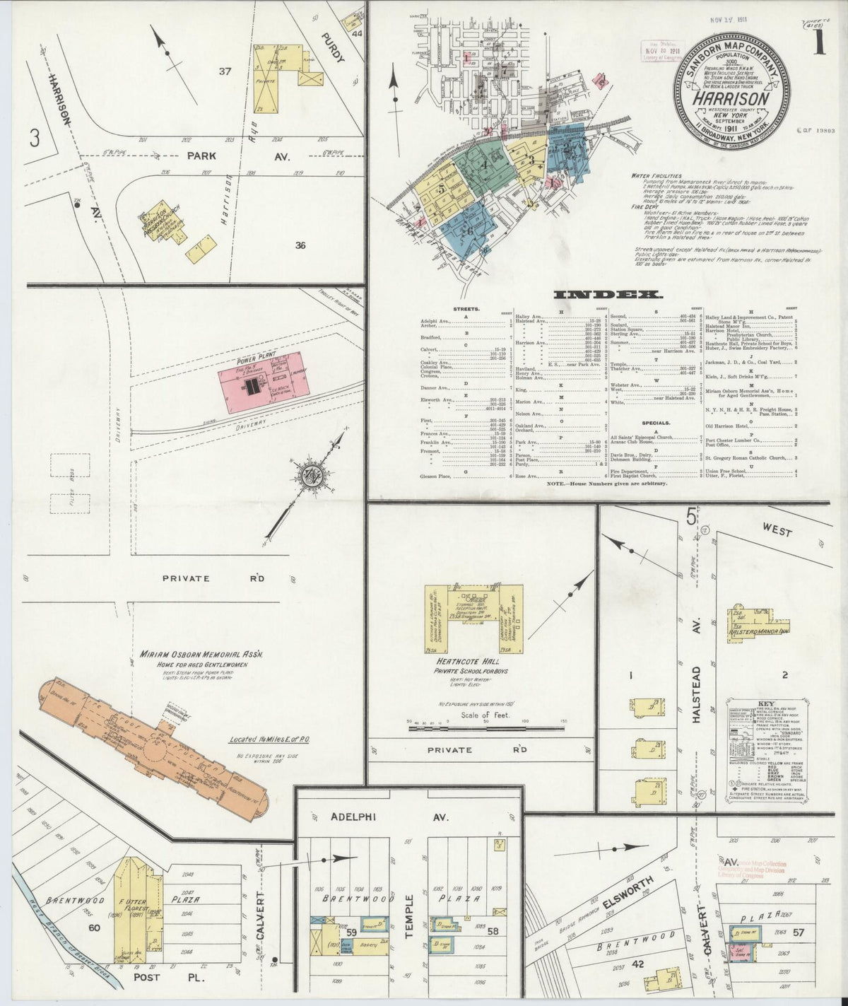 Sanborn Fire Insurance Map from Harrison, Westchester County, New York (1911), Sheet #0001 - Historic Sanborn Fire Insurance Map Print, vintage old map wall art, antique decor, genealogy gift, New York New York map