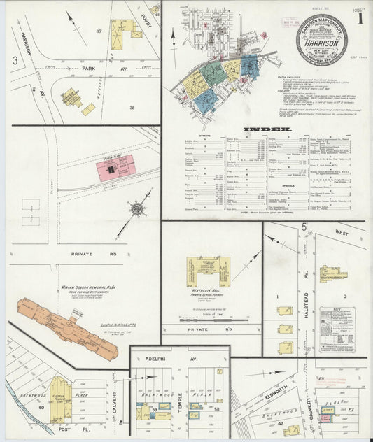 Sanborn Fire Insurance Map from Harrison, Westchester County, New York (1911), Sheet #0001 - Historic Sanborn Fire Insurance Map Print, vintage old map wall art, antique decor, genealogy gift, New York New York map