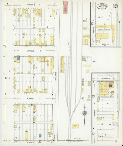 Sanborn Fire Insurance Map from Lawton, Comanche County, Oklahoma (1918), Sheet #0013 - Complete Map Set gallery image, historic Sanborn map, vintage wall art, Oklahoma Oklahoma