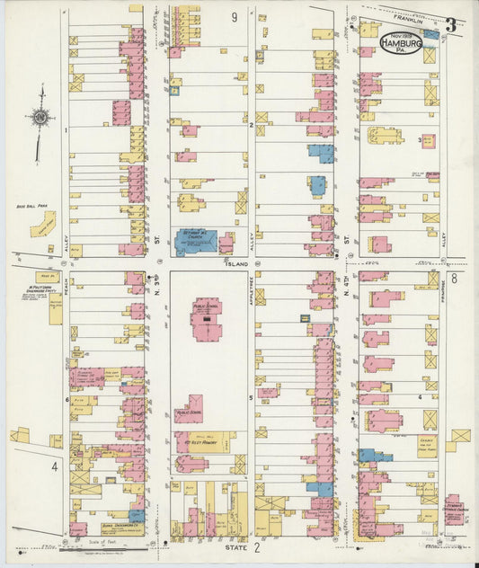 Sanborn Fire Insurance Map from Hamburg, Berks County, Pennsylvania (1919), Sheet #0003 - Historic Sanborn Fire Insurance Map Print, vintage old map wall art, antique decor, genealogy gift, Pennsylvania Pennsylvania map