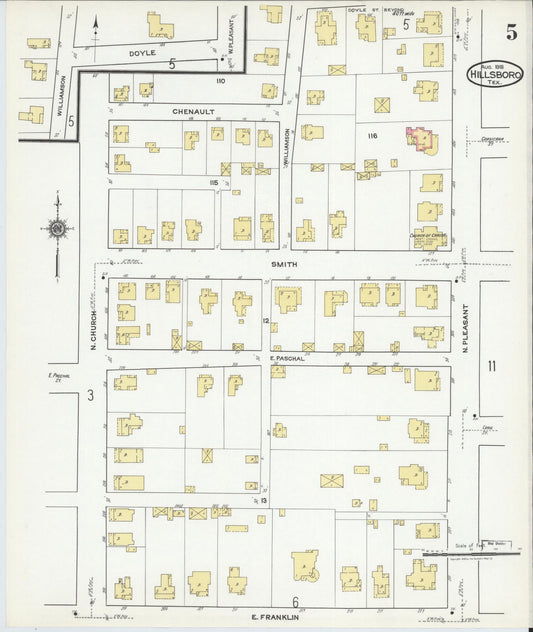 Sanborn Fire Insurance Map from Hillsboro, Hill County, Texas (1918), Sheet #0005 - Historic Sanborn Fire Insurance Map Print, vintage old map wall art, antique decor, genealogy gift, Texas Texas map