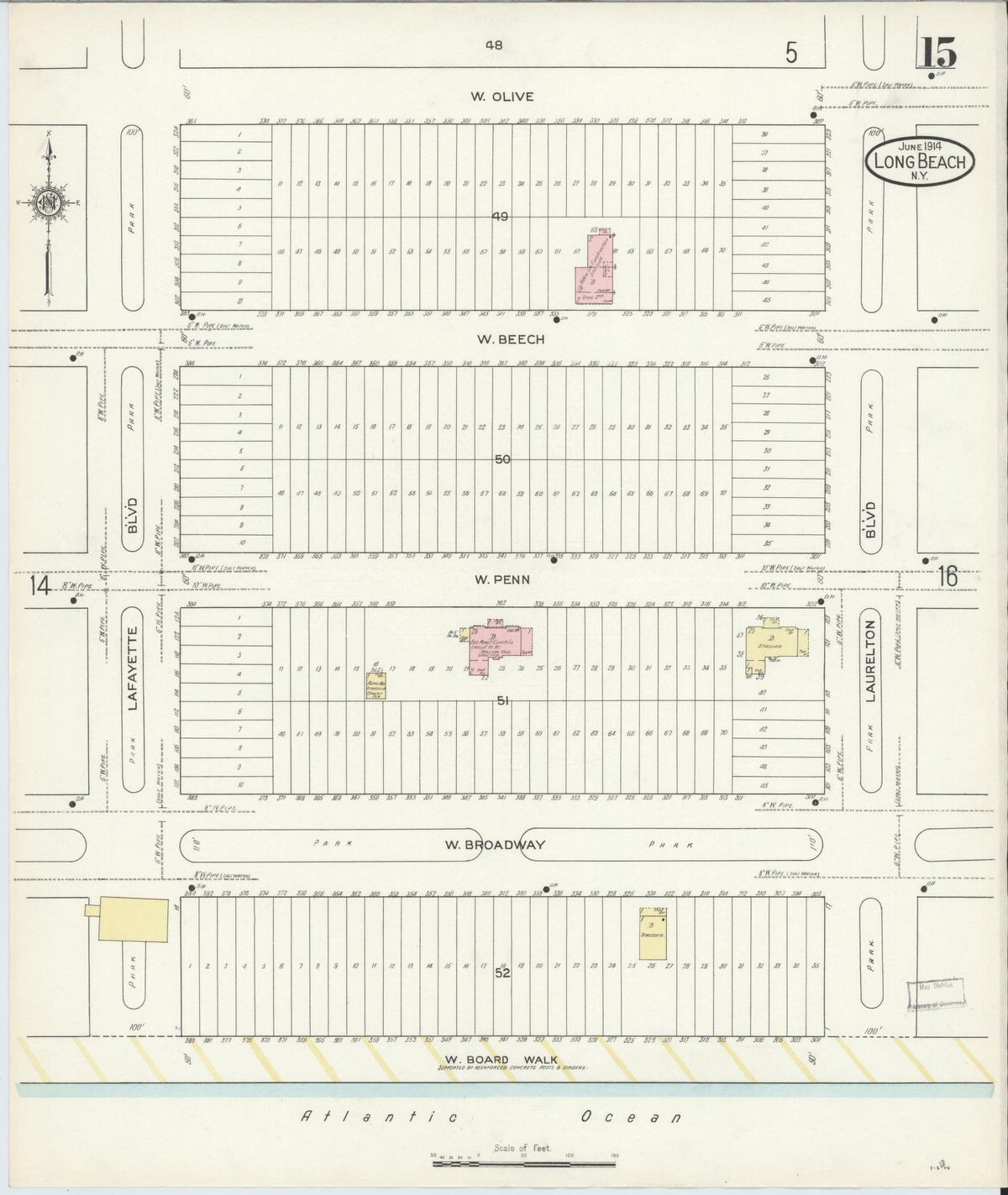 Sanborn Fire Insurance Map from Long Beach, Nassau County, New York (1914), Sheet #0015 - Complete Map Set gallery image, historic Sanborn map, vintage wall art, New York New York