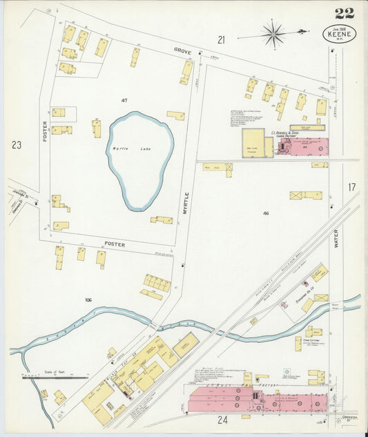 Sanborn Fire Insurance Map from Keene, Cheshire County, New Hampshire (1908), Sheet #0022 - Historic Sanborn Fire Insurance Map Print, vintage old map wall art, antique decor, genealogy gift, New Hampshire New Hampshire map