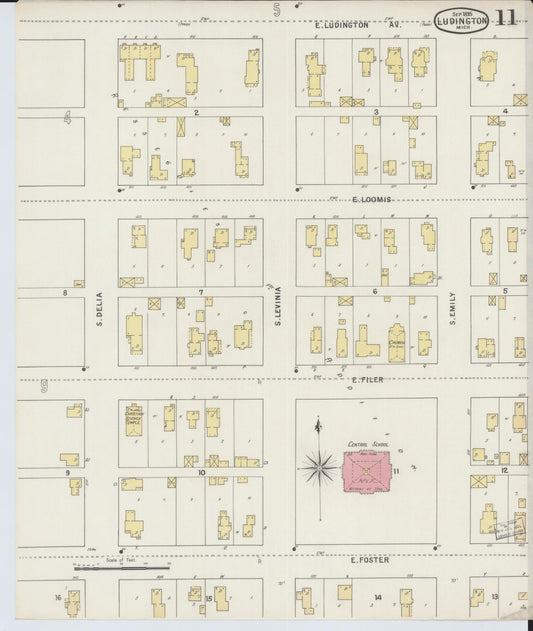 Sanborn Fire Insurance Map from Ludington, Mason County, Michigan (1895), Sheet #0011 - Historic Sanborn Fire Insurance Map Print, vintage old map wall art, antique decor, genealogy gift, Michigan Michigan map