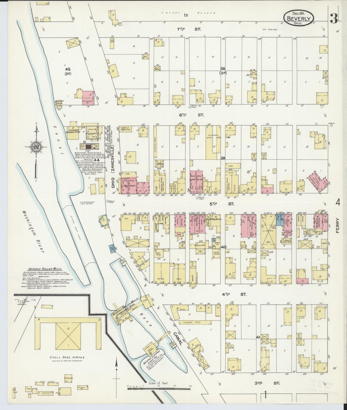 Sanborn Fire Insurance Map from Beverly, Washington County, Ohio (1911), Sheet #0003 - Historic Sanborn Fire Insurance Map Print, vintage old map wall art, antique decor, genealogy gift, Ohio Ohio map