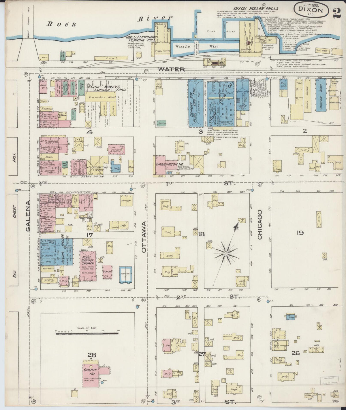 Sanborn Fire Insurance Map from Dixon, Lee County, Illinois (1885), Sheet #0002 - Complete Map Set gallery image, historic Sanborn map, vintage wall art, Illinois Illinois