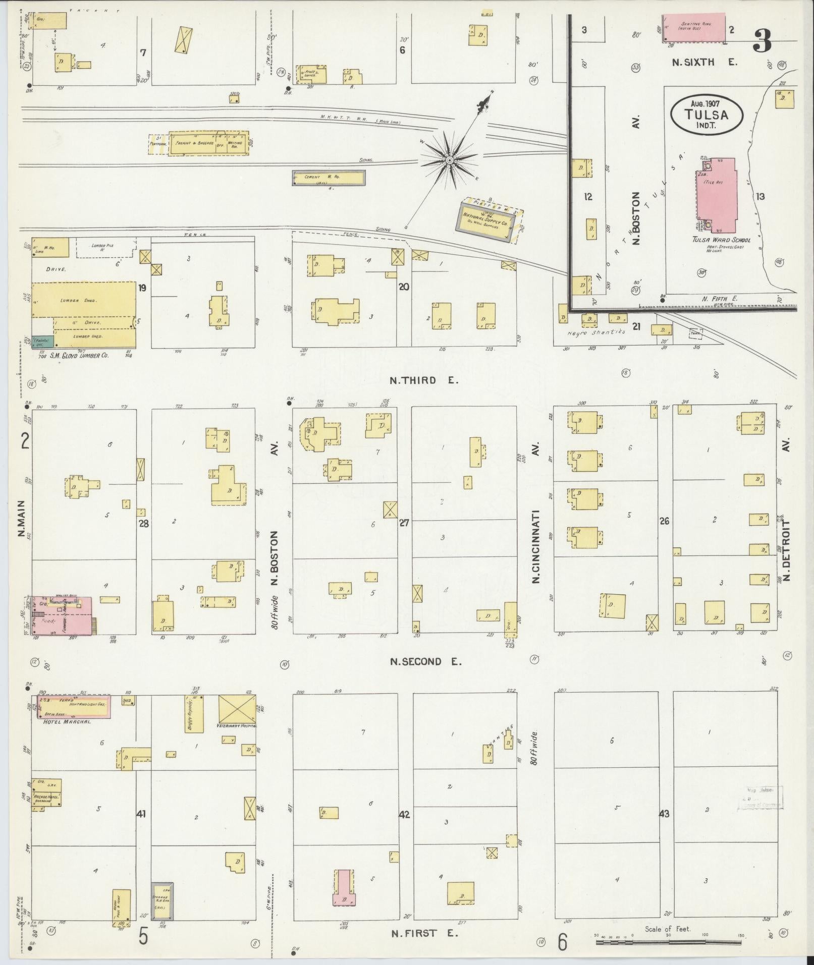 Sanborn Fire Insurance Map from Tulsa, Tulsa County, Oklahoma (1907), Sheet #0003 - Complete Map Set gallery image, historic Sanborn map, vintage wall art, Oklahoma Oklahoma