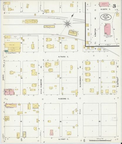 Sanborn Fire Insurance Map from Tulsa, Tulsa County, Oklahoma (1907), Sheet #0003 - Complete Map Set gallery image, historic Sanborn map, vintage wall art, Oklahoma Oklahoma
