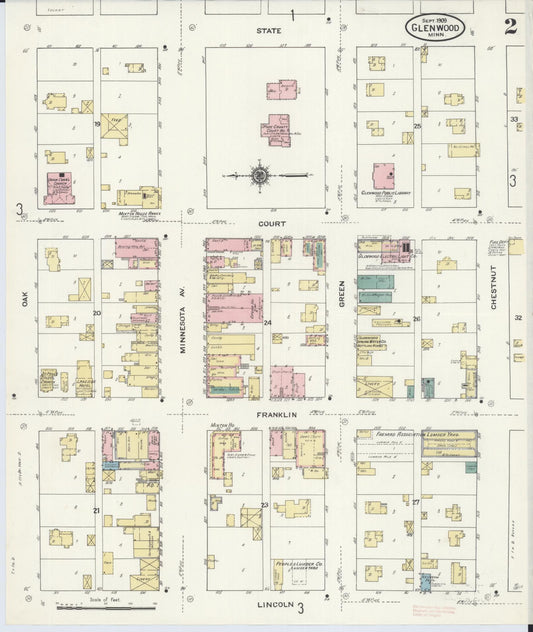 Sanborn Fire Insurance Map from Glenwood, Pope County, Minnesota (1909), Sheet #0002 - Historic Sanborn Fire Insurance Map Print, vintage old map wall art, antique decor, genealogy gift, Minnesota Minnesota map