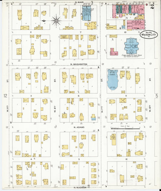 Sanborn Fire Insurance Map from Mason City, Cerro Gordo County, Iowa (1901), Sheet #0002 - Historic Sanborn Fire Insurance Map Print, vintage old map wall art
