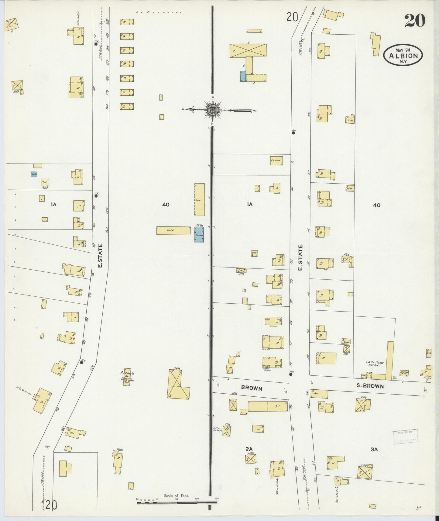 Sanborn Fire Insurance Map from Albion, Orleans County, New York (1911), Sheet #0020 - Historic Sanborn Fire Insurance Map Print, vintage old map wall art, antique decor, genealogy gift, New York New York map