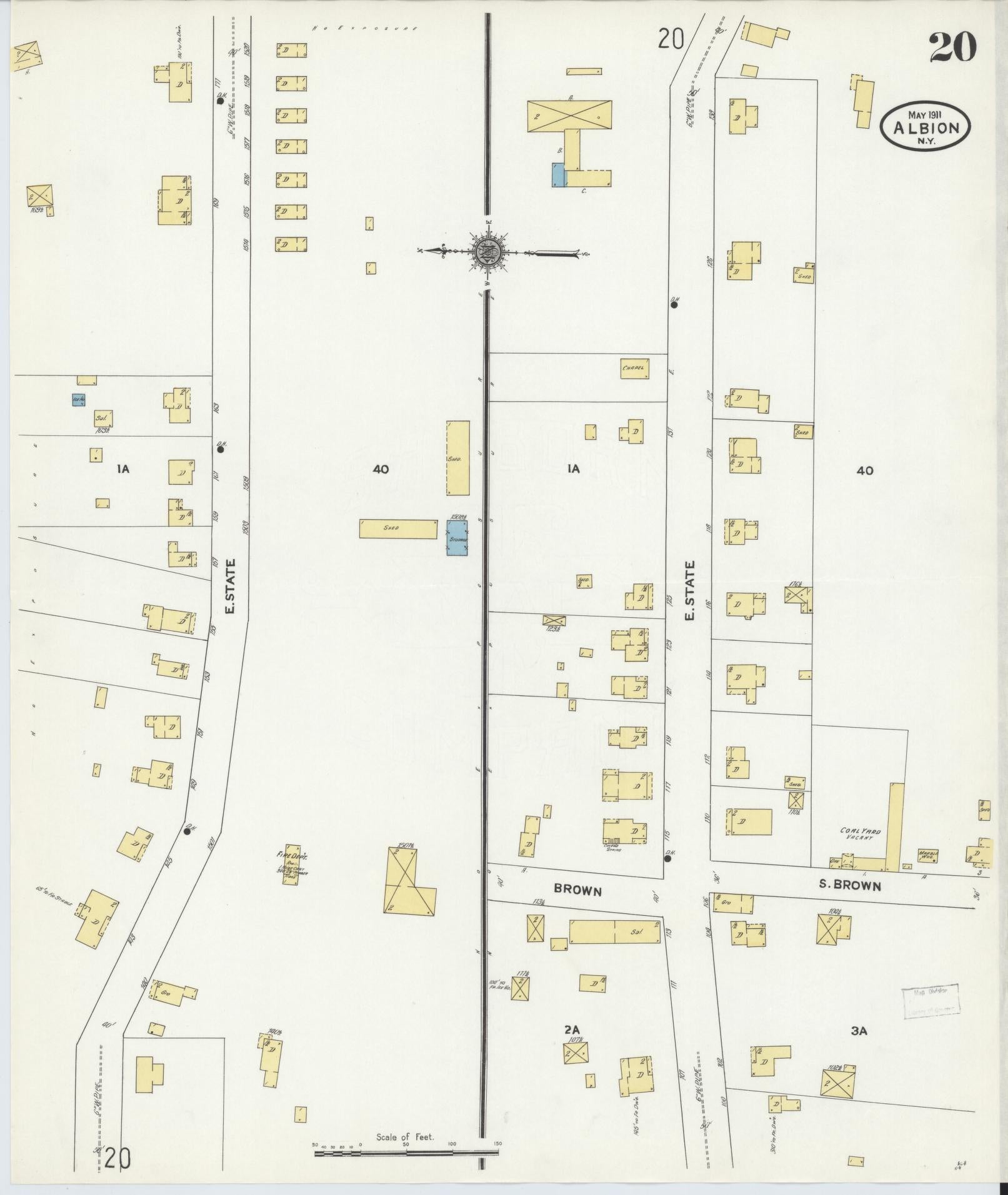 Sanborn Fire Insurance Map from Albion, Orleans County, New York (1911), Sheet #0020 - Historic Sanborn Fire Insurance Map Print, vintage old map wall art, antique decor, genealogy gift, New York New York map