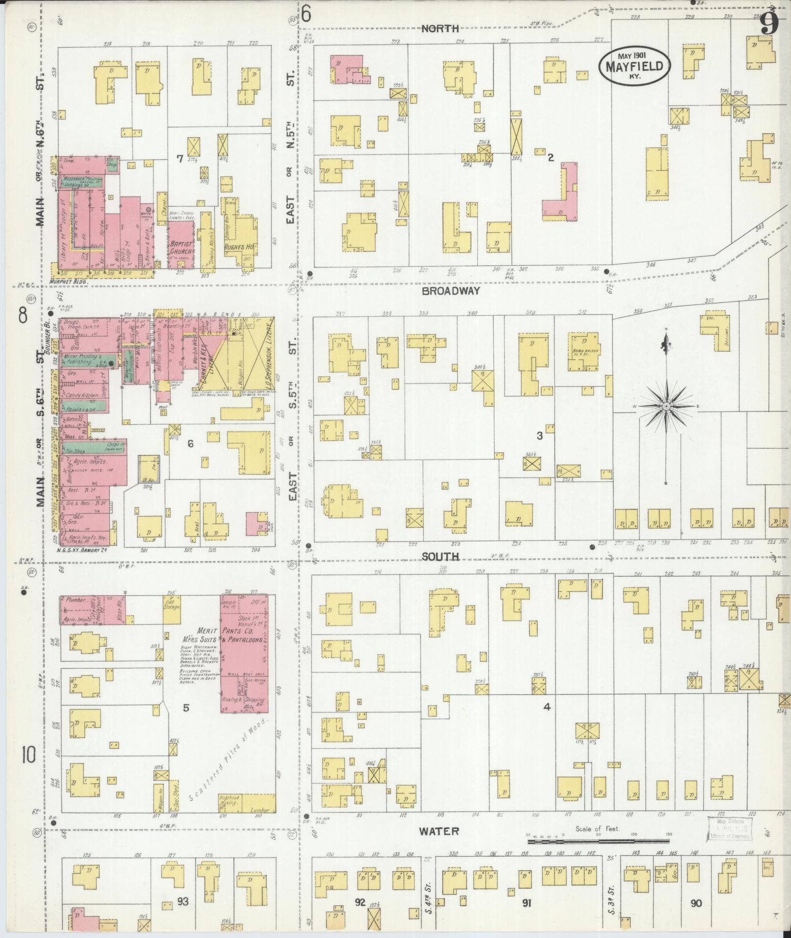 Sanborn Fire Insurance Map from Mayfield, Graves County, Kentucky (1901), Sheet #0009 - Complete Map Set gallery image, historic Sanborn map, vintage wall art, Kentucky Kentucky