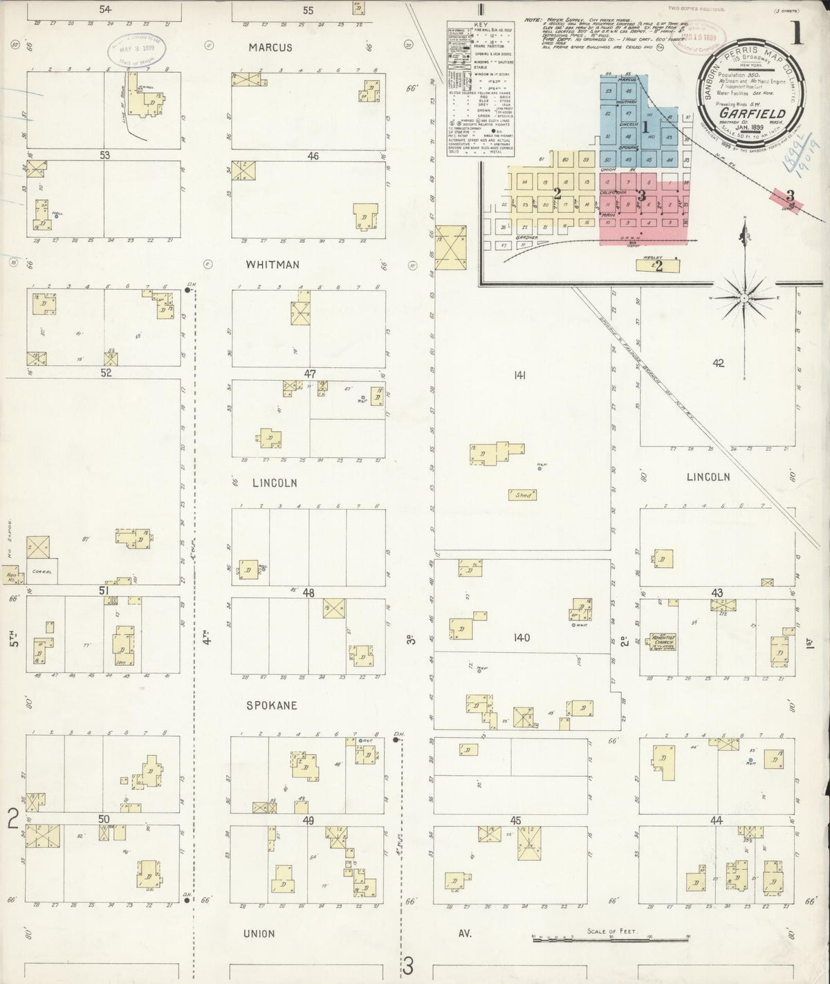 Sanborn Fire Insurance Map from Garfield, Whitman County, Washington (1899), Sheet #0001 - Historic Sanborn Fire Insurance Map Print, vintage old map wall art, antique decor, genealogy gift, Washington Washington map