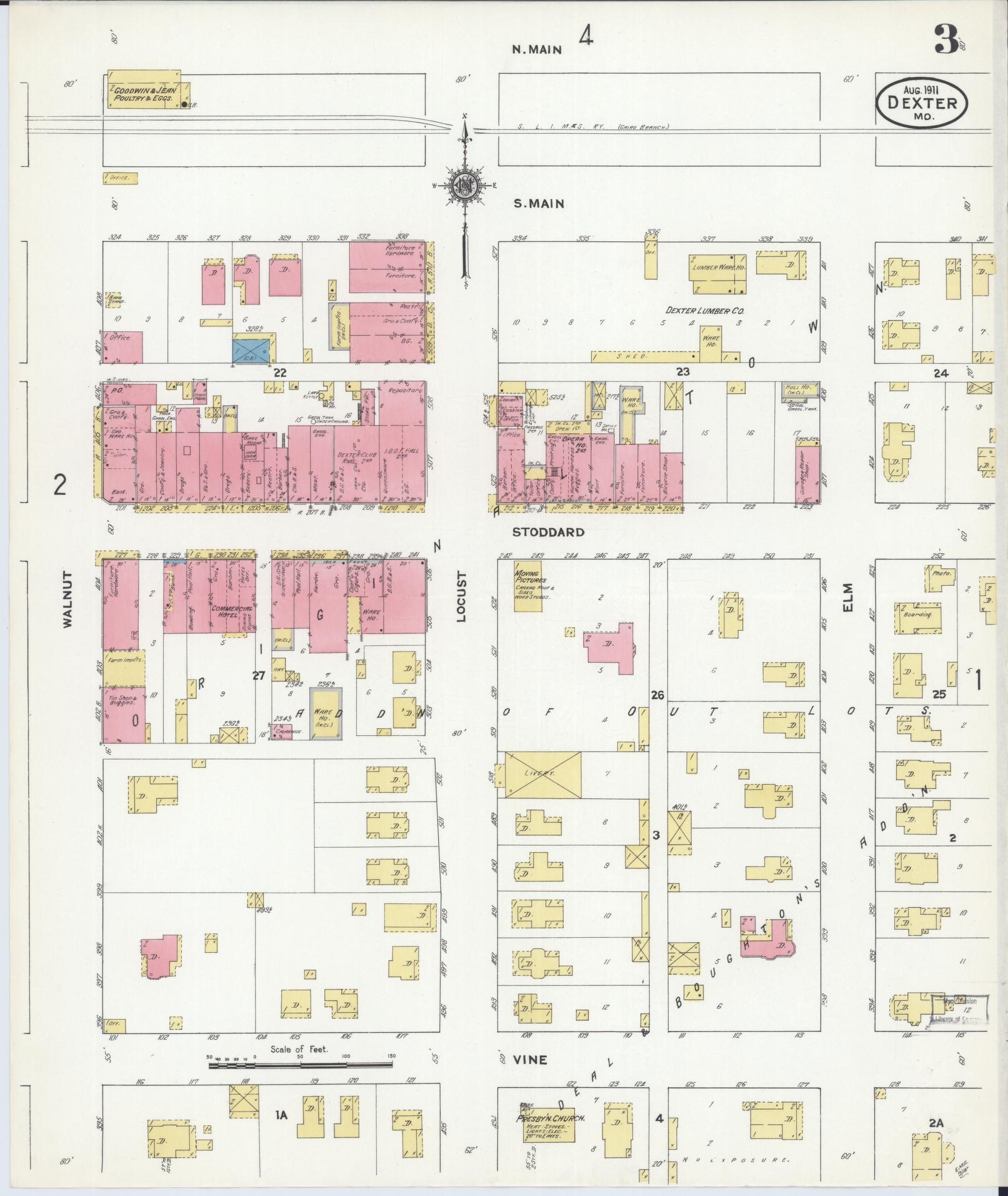 Sanborn Fire Insurance Map from Dexter, Stoddard County, Missouri (1911), Sheet #0003 - Complete Map Set gallery image, historic Sanborn map, vintage wall art, Missouri Missouri