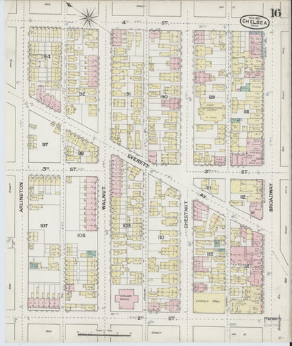 Sanborn Fire Insurance Map from Chelsea, Suffolk County, Massachusetts (1889), Sheet #0016 - Historic Sanborn Fire Insurance Map Print, vintage old map wall art, antique decor, genealogy gift, Massachusetts Massachusetts map