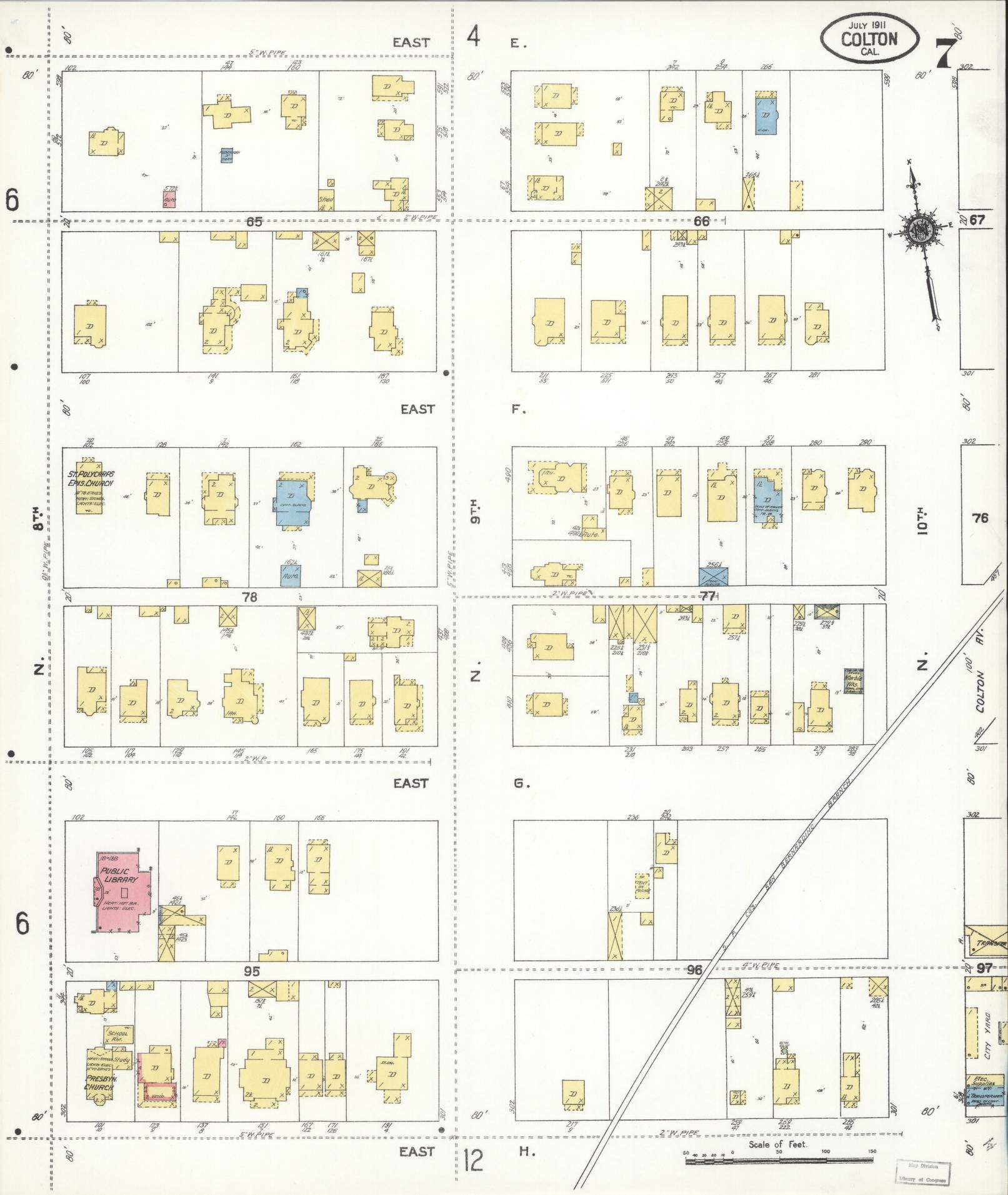 Sanborn Fire Insurance Map from Colton, San Bernardino County, California (1911), Sheet #0007 - Historic Sanborn Fire Insurance Map Print, vintage old map wall art, antique decor, genealogy gift, California California map
