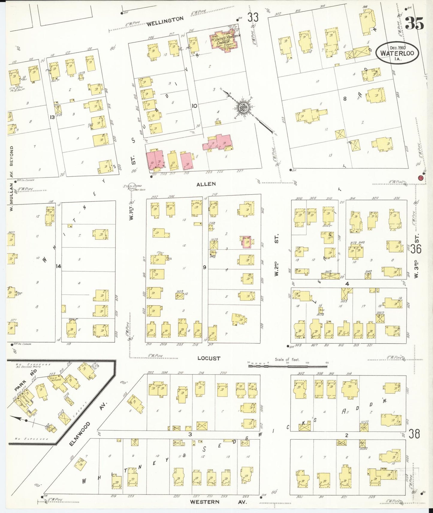 Sanborn Fire Insurance Map from Waterloo, Black Hawk County, Iowa (1910), Sheet #0035 - Historic Sanborn Fire Insurance Map Print, vintage old map wall art