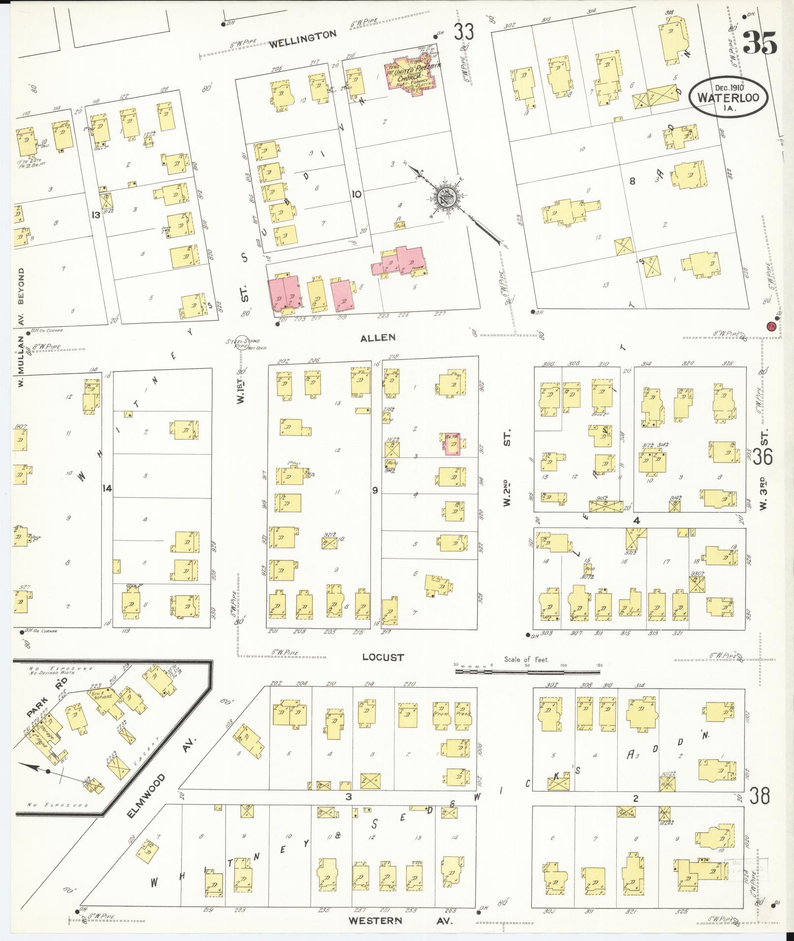Sanborn Fire Insurance Map from Waterloo, Black Hawk County, Iowa (1910), Sheet #0035 - Historic Sanborn Fire Insurance Map Print, vintage old map wall art