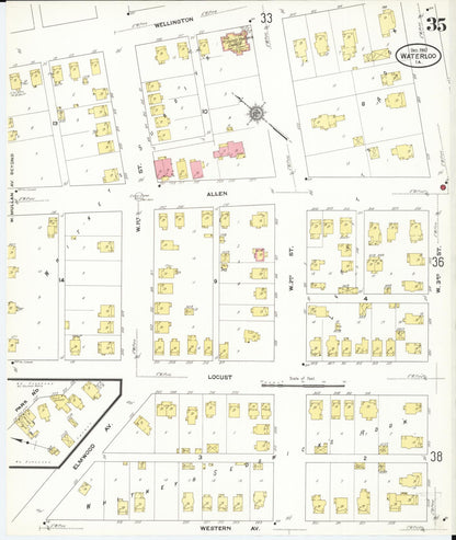 Sanborn Fire Insurance Map from Waterloo, Black Hawk County, Iowa (1910), Sheet #0035 - Historic Sanborn Fire Insurance Map Print, vintage old map wall art