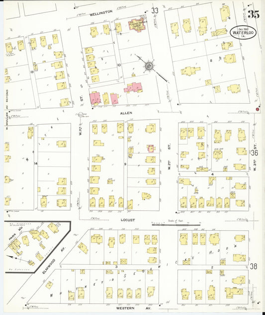 Sanborn Fire Insurance Map from Waterloo, Black Hawk County, Iowa (1910), Sheet #0035 - Historic Sanborn Fire Insurance Map Print, vintage old map wall art