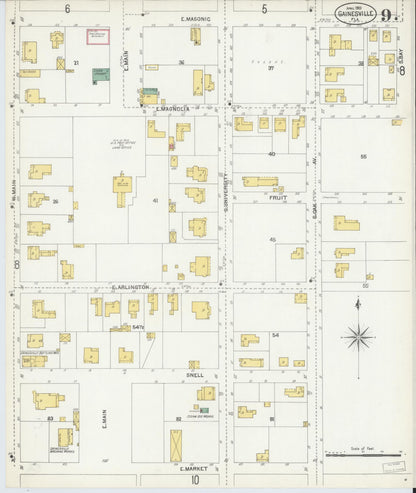 Sanborn Fire Insurance Map from Gainesville, Alachua County, Florida (1903), Sheet #0009 - Complete Map Set gallery image, historic Sanborn map, vintage wall art, Florida Florida