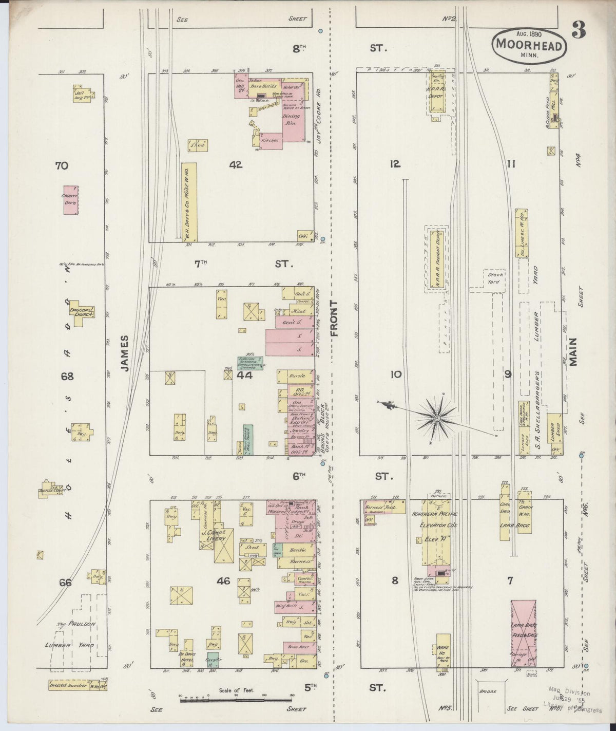 Sanborn Fire Insurance Map from Moorhead, Clay County, Minnesota (1890), Sheet #0003 - Complete Map Set gallery image, historic Sanborn map, vintage wall art, Minnesota Minnesota