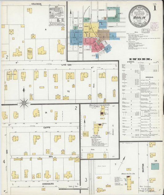 Sanborn Fire Insurance Map from Marlin, Falls County, Texas (1903), Sheet #0001 - Complete Map Set gallery image, historic Sanborn map, vintage wall art, Texas Texas