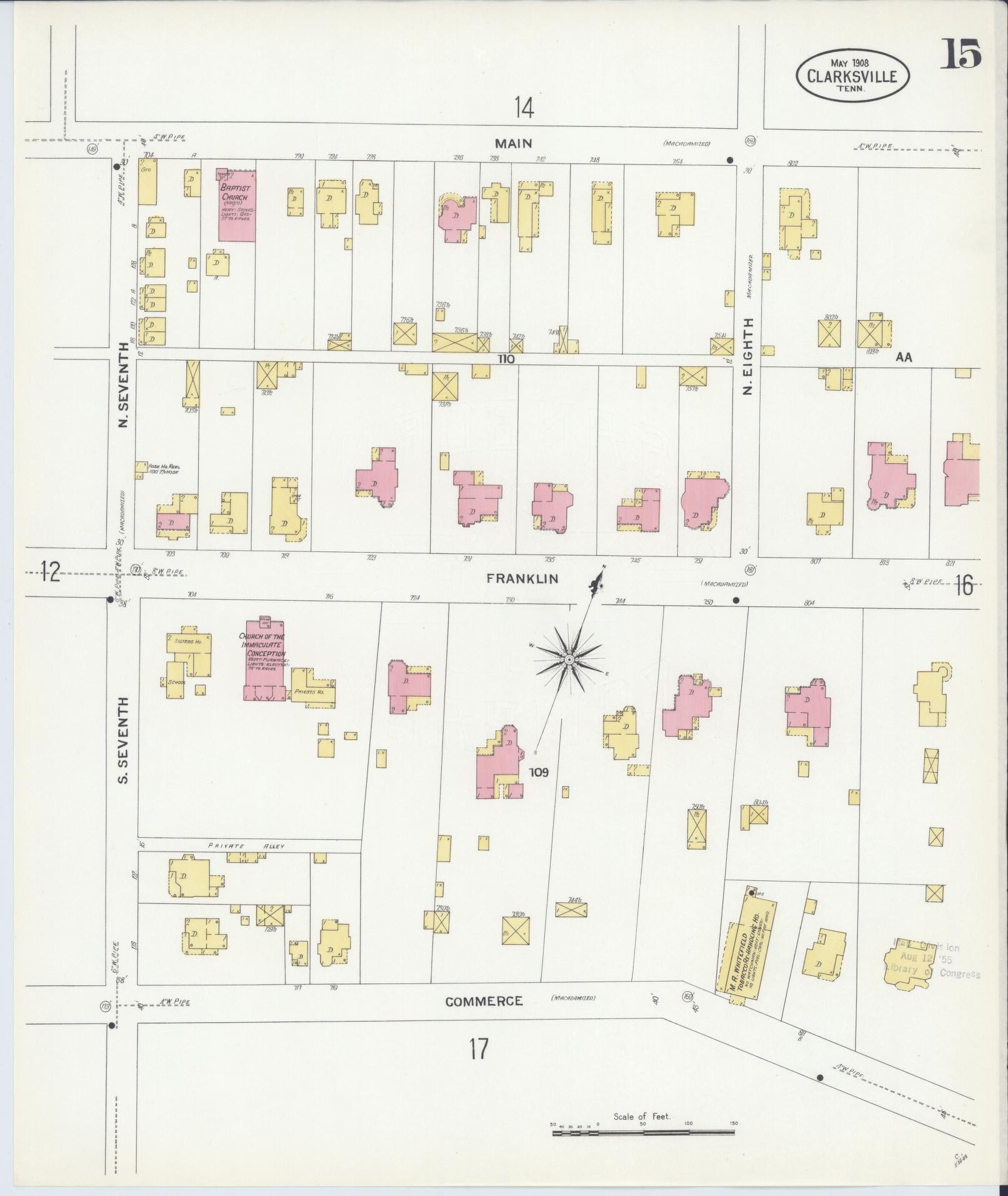 Sanborn Fire Insurance Map from Clarksville, Montgomery County, Tennessee (1908), Sheet #0015 - Complete Map Set gallery image, historic Sanborn map, vintage wall art, Tennessee Tennessee