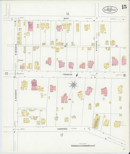Sanborn Fire Insurance Map from Clarksville, Montgomery County, Tennessee (1908), Sheet #0015 - Complete Map Set gallery image, historic Sanborn map, vintage wall art, Tennessee Tennessee