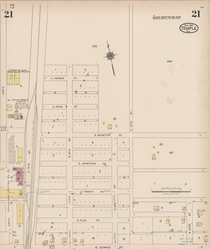 Sanborn Fire Insurance Map from Temple, Bell County, Texas (1922), Sheet #0021 - Historic Sanborn Fire Insurance Map Print, vintage old map wall art, antique decor, genealogy gift, Texas Texas map
