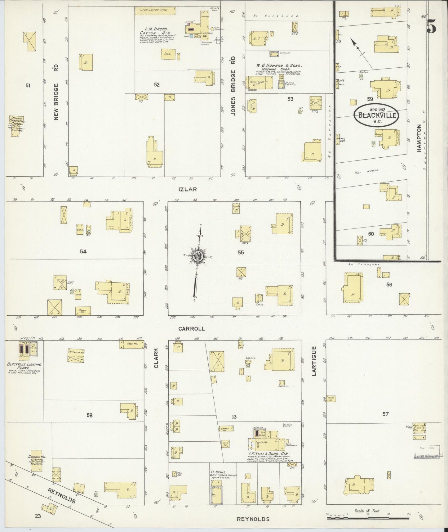 Sanborn Fire Insurance Map from Blackville, Barnwell County, South Carolina (1912), Sheet #0005 - Historic Sanborn Fire Insurance Map Print, vintage old map wall art, antique decor, genealogy gift, South Carolina South Carolina map