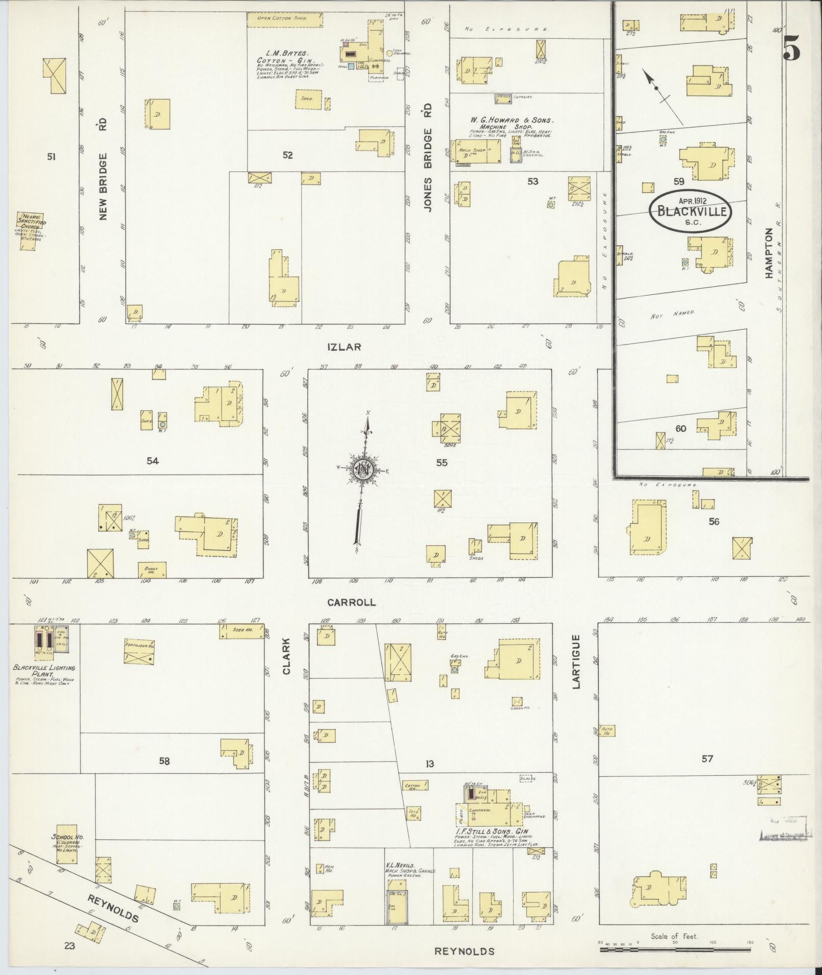 Sanborn Fire Insurance Map from Blackville, Barnwell County, South Carolina (1912), Sheet #0005 - Historic Sanborn Fire Insurance Map Print, vintage old map wall art, antique decor, genealogy gift, South Carolina South Carolina map