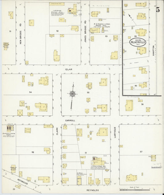 Sanborn Fire Insurance Map from Blackville, Barnwell County, South Carolina (1912), Sheet #0005 - Historic Sanborn Fire Insurance Map Print, vintage old map wall art, antique decor, genealogy gift, South Carolina South Carolina map