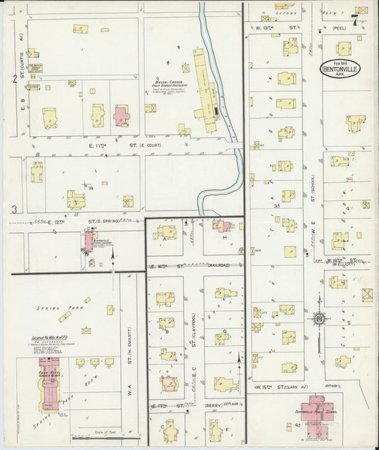 Sanborn Fire Insurance Map from Bentonville, Benton County, Arkansas (1914), Sheet #0007 - Historic Sanborn Fire Insurance Map Print, vintage old map wall art, antique decor, genealogy gift, Arkansas Arkansas map